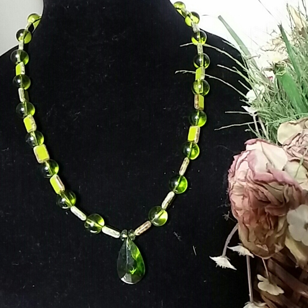 Glass and stone green necklace Marked down 1/2